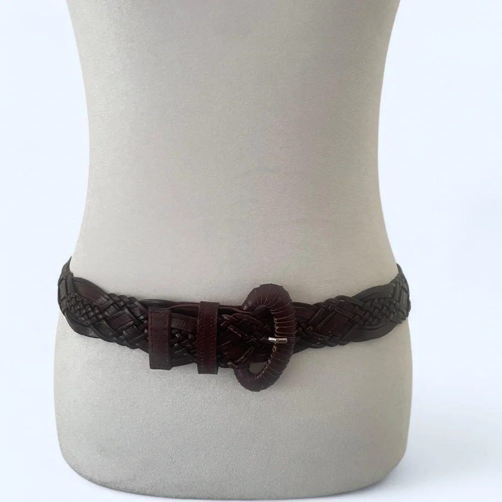Brown burgundy leather braided belt with oval leather buckle‎ by Chinese Laundry